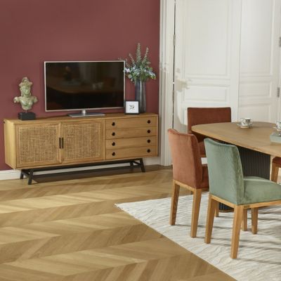 LALALA  Buffet bas en chêne, cannage, métal, 2 tiroirs, 2 portes, 170 cm