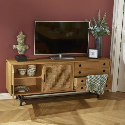 LALALA  Buffet bas en chêne, cannage, métal, 2 tiroirs, 2 portes, 170 cm