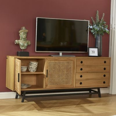 LALALA  Buffet bas en chêne, cannage, métal, 2 tiroirs, 2 portes, 170 cm