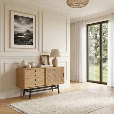 LALALA  Buffet en chêne et métal, 1 porte, 2 tiroirs, 121 cm