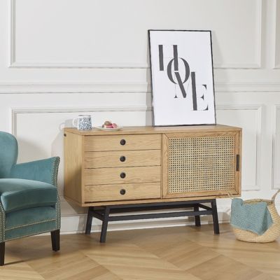 LALALA  Buffet en chêne et métal, 1 porte, 2 tiroirs, 121 cm
