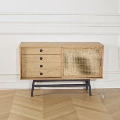 LALALA  Buffet en chêne et métal, 1 porte, 2 tiroirs, 121 cm