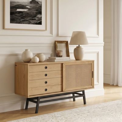 LALALA  Buffet en chêne et métal, 1 porte, 2 tiroirs, 121 cm