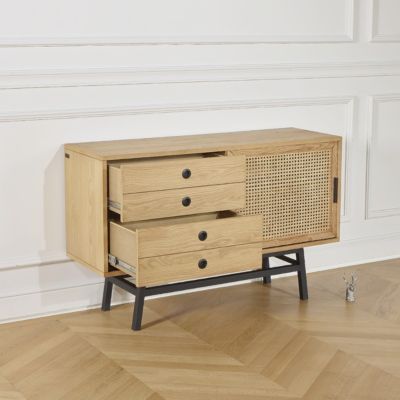LALALA  Buffet en chêne et métal, 1 porte, 2 tiroirs, 121 cm