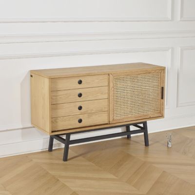 LALALA  Buffet en chêne et métal, 1 porte, 2 tiroirs, 121 cm