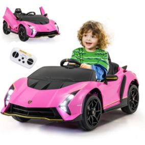 Lamborghini Voiture Electrique Enfants 12V Voiture Enfant Electrique avec Télécommande Lumières LED Musique Klaxon Rose