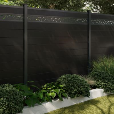 Lame de clôture décorative en aluminium gris anthracite motif Curlini RAL 7021, L.179,1 x H.14,5 cm x ép.21 mm, Klikstrom Neva