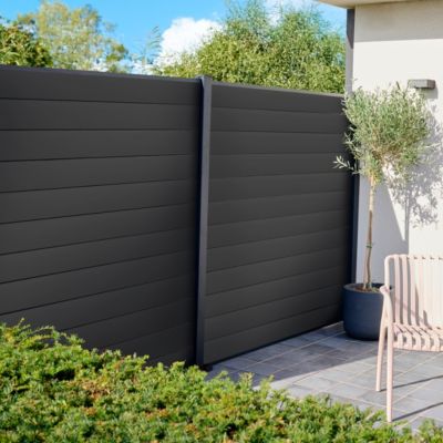 Lame de clôture pour pose emboîtée en aluminium gris anthracite RAL 7021, L.179,8 x H.15,7 cm x ép.21 mm, Klikstrom Neva