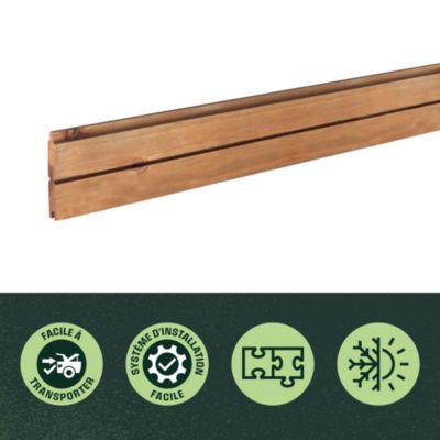 Lame de clôture rainurée en bois L.180 x H.13,3 cm x ép.27 mm, Klikstrom Mahoé
