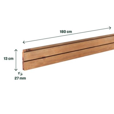 Lame de clôture rainurée en bois L.180 x H.13,3 cm x ép.27 mm, Klikstrom Mahoé
