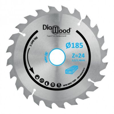 Lame de scie circulaire portative HM débit D. 185 x Al. 30 x ép. 2,2/1,4 mm x Z24 Alt pour bois - Diamwood