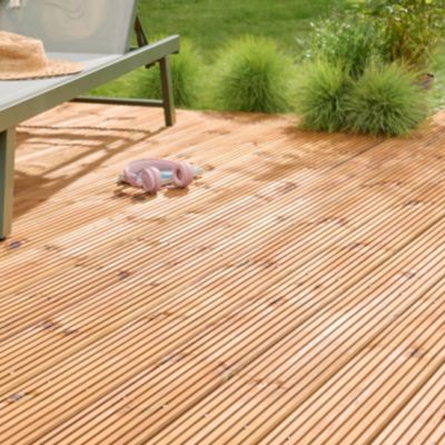 Lame de terrasse bois marron L.360 x l.14,5 cm Ep.2,5 cm Klikstrom Akio