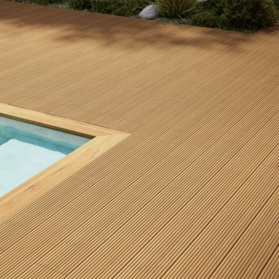 Lame de terrasse bois marron L.360 x l.19,4 cm Ep.3,4 cm Klikstrom Kemi