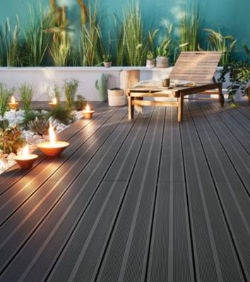 Lame de terrasse composite anthracite Neva Klikstrom L. 220 cm x l. 14,5 cm