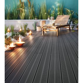 Lame de terrasse composite anthracite Neva Klikstrom L. 220 cm x l. 14,5 cm