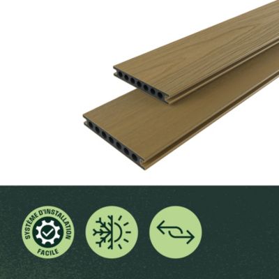 Lame de terrasse composite coloris chêne Neva Premium Klikstrom L.220 x l.14,5 cm