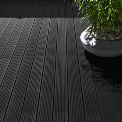 Lame de terrasse composite gris anthracite Neva Klikstrom L. 220 cm x l. 14,5 cm