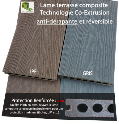 Lame de terrasse composite gris CoexProtect® L.260 x 15 cm