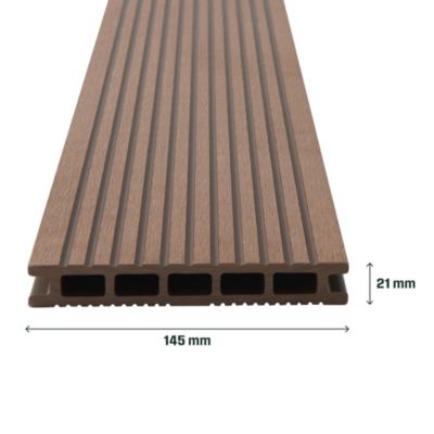 Lame de terrasse composite marron Neva Klikstrom L. 220 cm x l. 14,5 cm