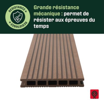 Lame de terrasse composite marron Neva Klikstrom L. 220 cm x l. 14,5 cm