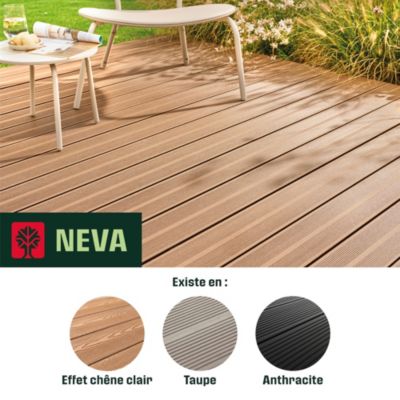 Lame de terrasse composite marron Neva Klikstrom L. 220 cm x l. 14,5 cm