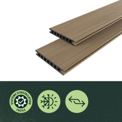 Lame de terrasse composite marron Neva Premium Klikstrom L.220 x l.14,5 cm