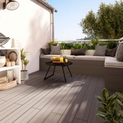 Lame de terrasse composite taupe Neva Klikstrom L. 220 cm x l. 14,5 cm, ép.21 mm