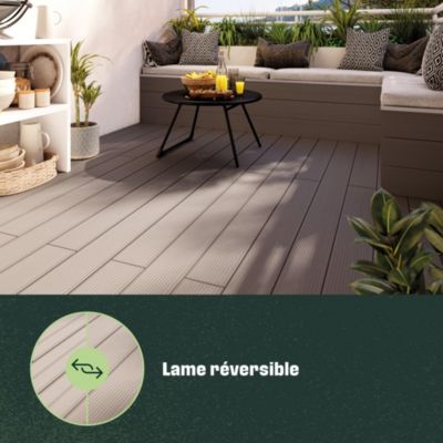 Lame de terrasse composite taupe Neva Klikstrom L. 220 cm x l. 14,5 cm, ép.21 mm