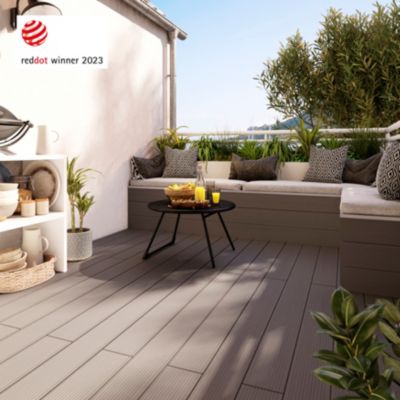 Lame de terrasse composite taupe Neva Klikstrom L. 220 cm x l. 14,5 cm, ép.21 mm