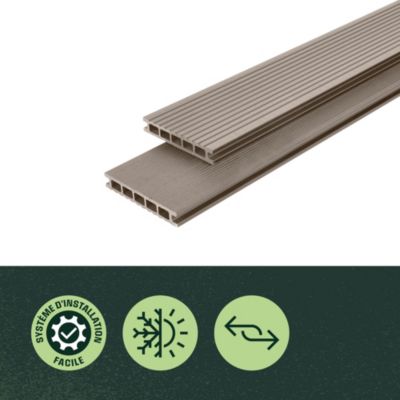 Lame de terrasse composite taupe Neva Klikstrom L. 220 cm x l. 14,5 cm, ép.21 mm