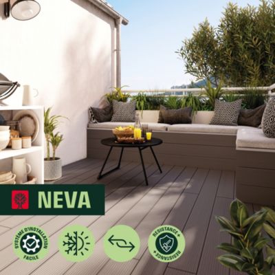 Lame de terrasse composite taupe Neva Klikstrom L. 220 cm x l. 14,5 cm