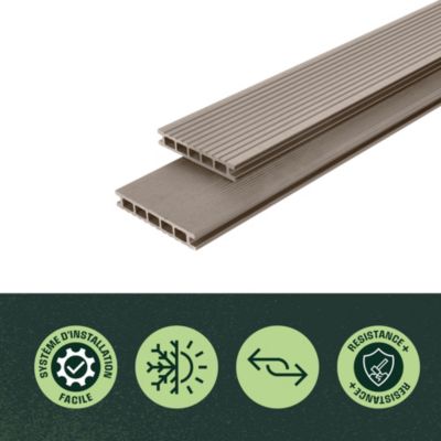 Lame de terrasse composite taupe Neva Klikstrom L. 220 cm x l. 14,5 cm