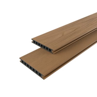 Lame de terrasse en composite Neva premium effet bois teck L.220 x l.14,5 cm