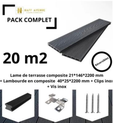 Lame de terrasse en composite PACK EN KIT COMPLET 20 m2