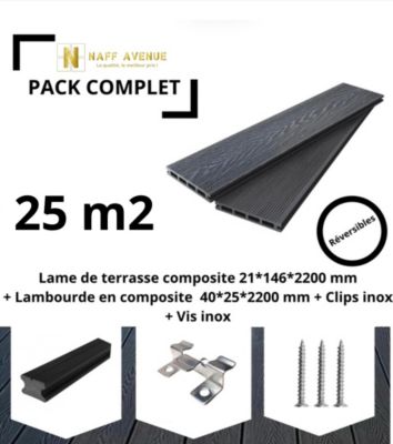 LAME DE TERRASSE EN COMPOSITE PACK EN KIT COMPLET 25 M2