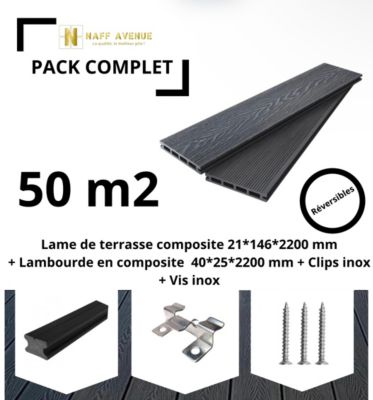 Lame de terrasse en composite PACK EN KIT COMPLET 50 m2