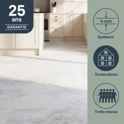 Lame PVC clipsable effet marbre blanc mat L.77,6cm x l.38,7 cm x ép. 4,5mm, GoodHome Italo ceramin
