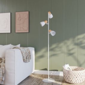 Lampadaire 3 lampes bois et métal blanc Cornflower H.156 x Ø28cm E27 25W GoodHome