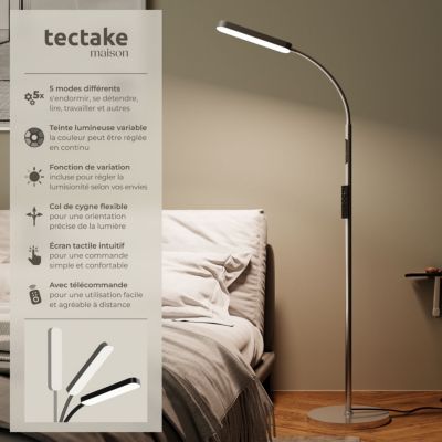 Lampadaire 5 modes d'éclairage LED 12 W argent