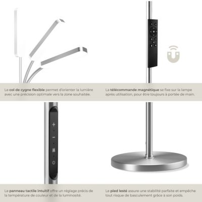 Lampadaire 5 modes d'éclairage LED 12 W argent