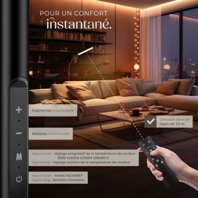 Lampadaire 5 modes d'éclairage LED 12 W noir