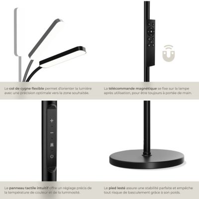 Lampadaire 5 modes d'éclairage LED 12 W noir