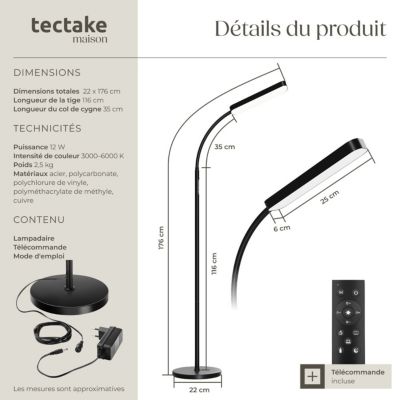 Lampadaire 5 modes d'éclairage LED 12 W noir