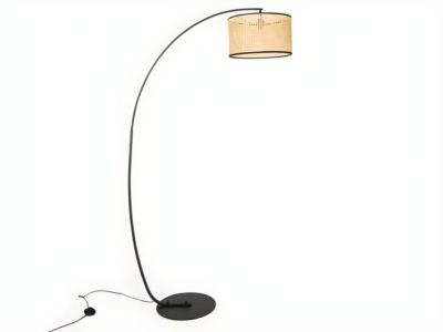 Lampadaire arc cannage - style ethnique - Fer et rotin - H. 195 cm - Noir et naturel - NEIROBI