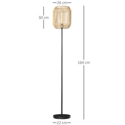 Lampadaire aspect cannage style cosy 40 W max. H.158 cm piètement mât métal noir abat-jour corde papier tressé main