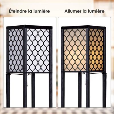 Lampadaire avec Tablettes de Rangement a 3 Niveaux Lampe sur Pied Abat jour Tissu Ampoule E27 60W NON Inclue avec grille