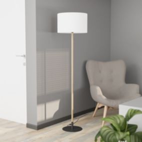 Lampadaire bois et pied métal noir Myrtus H.160 x Ø40cm E27 15W GoodHome