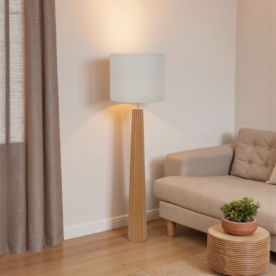 Lampadaire Cesar pied en bois et abat-jour effet lin 15W IP20 H.167 x Ø44 cm Corep