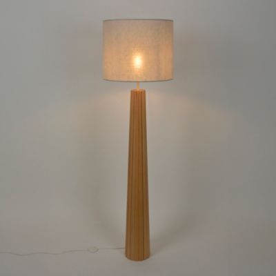 Lampadaire Cesar pied en bois et abat-jour effet lin 15W IP20 H.167 x Ø44 cm Corep