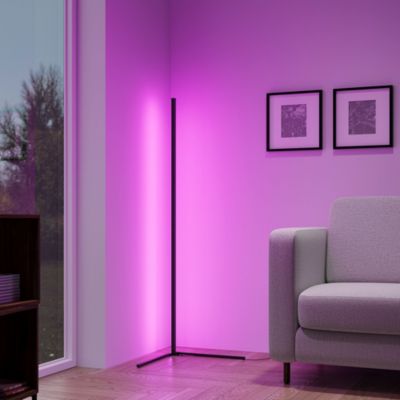 Lampadaire d'angle LED connectée RGB IP20 10W l.60 x H.141 cm noir Reality Leuchten